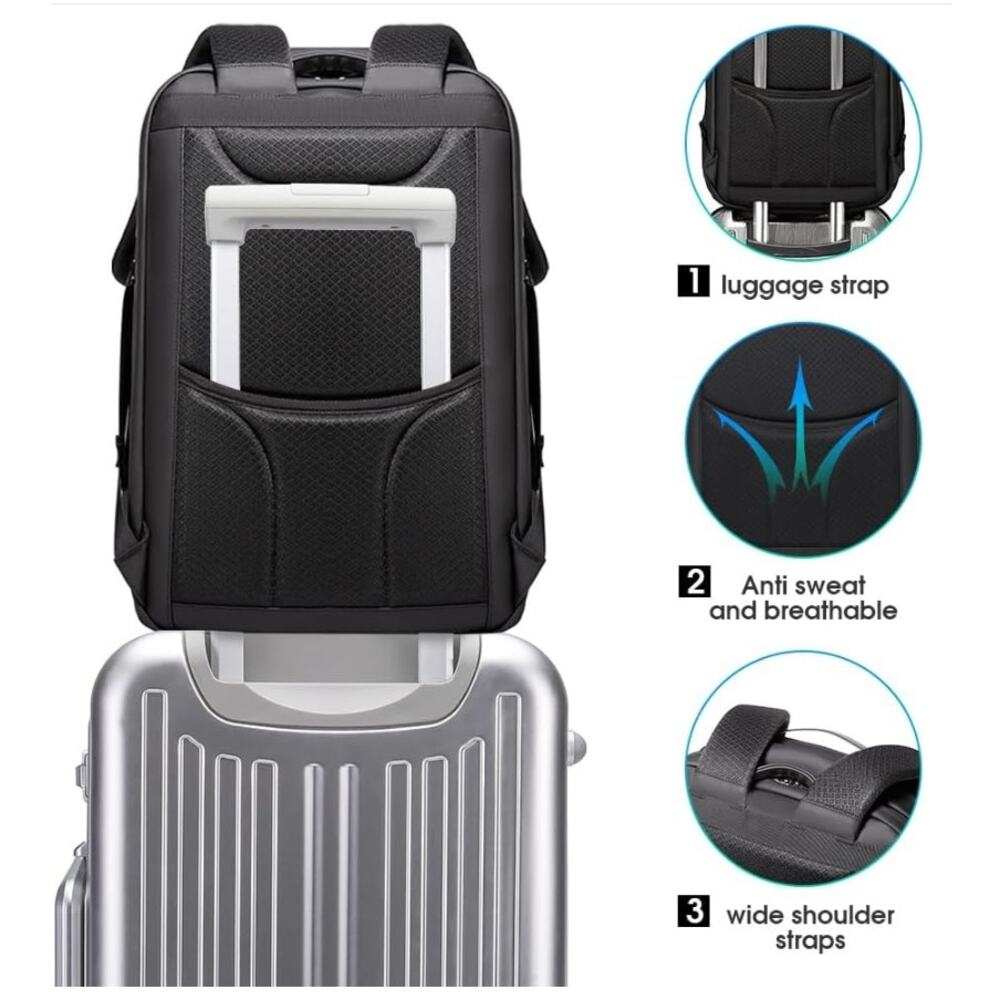 BANGE Anti-Theft Waterproof Laptop Backpack USB 3.0 17.3" Travel Bag NEW - Picture 3 of 11